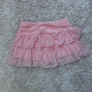 Pink Lace Ruffled Skirt
